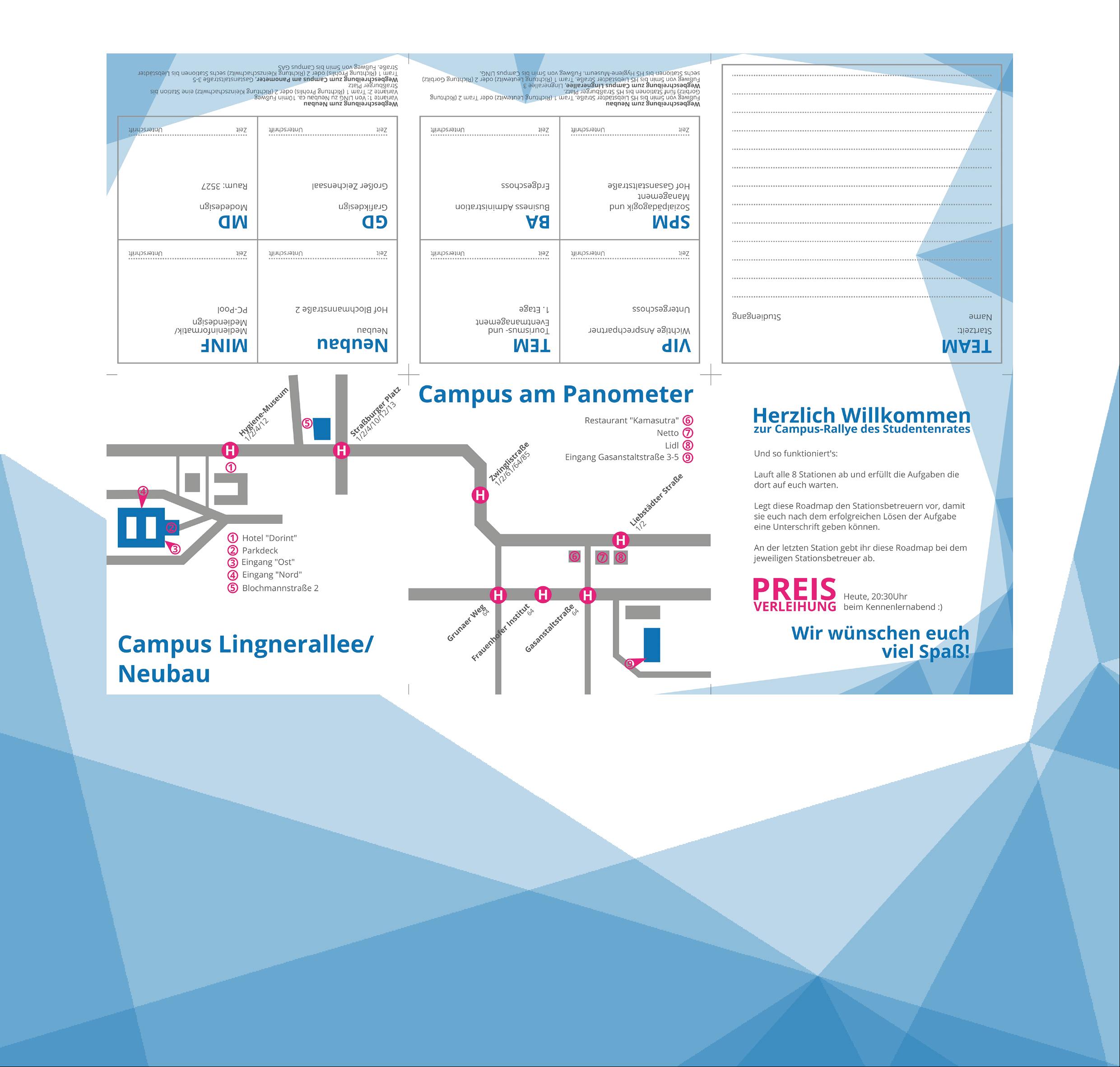 Corporate Design für die Erstiveranstaltung StuRa FHD 2016 Stationen