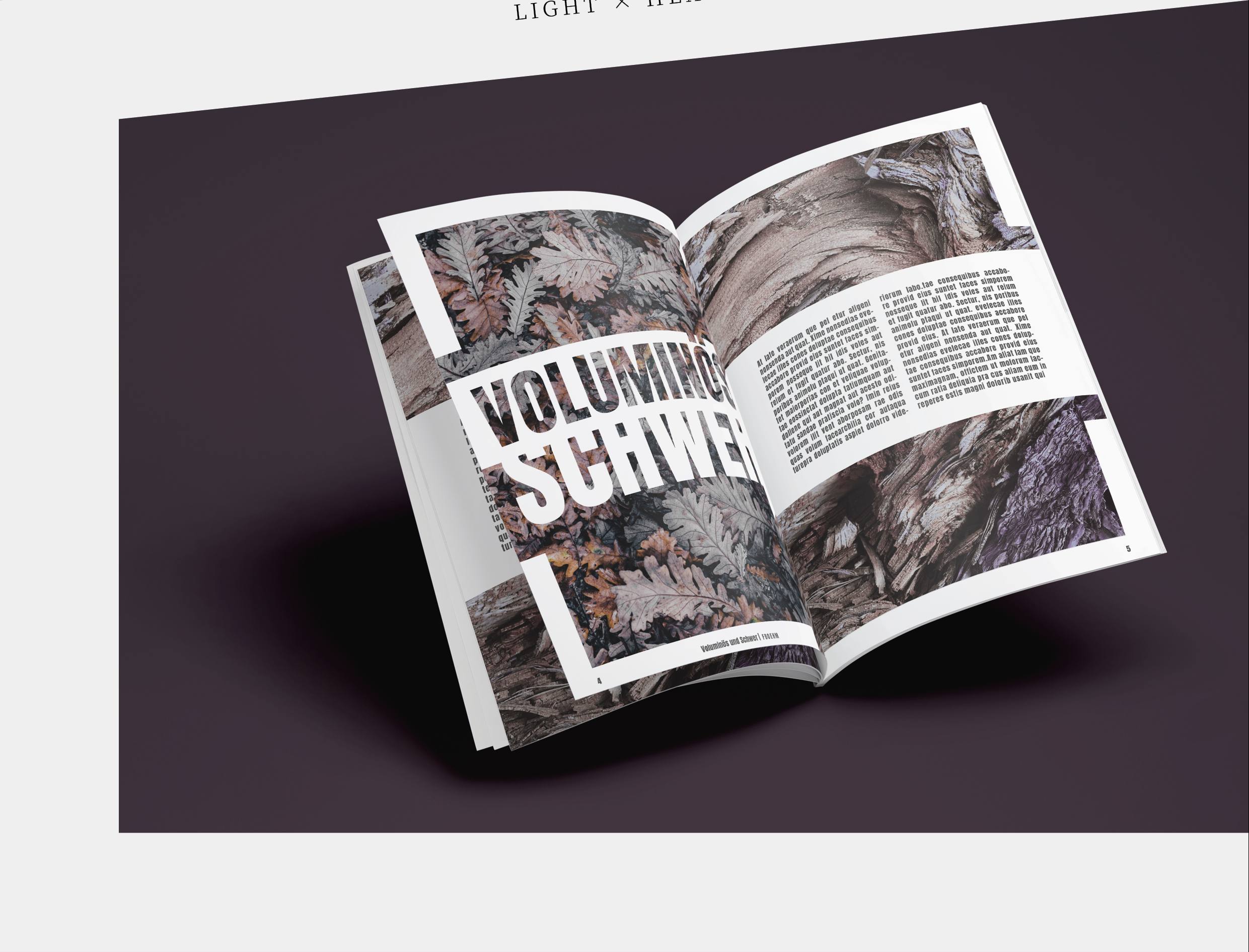 Magazingestaltung Stil voluminös schwer