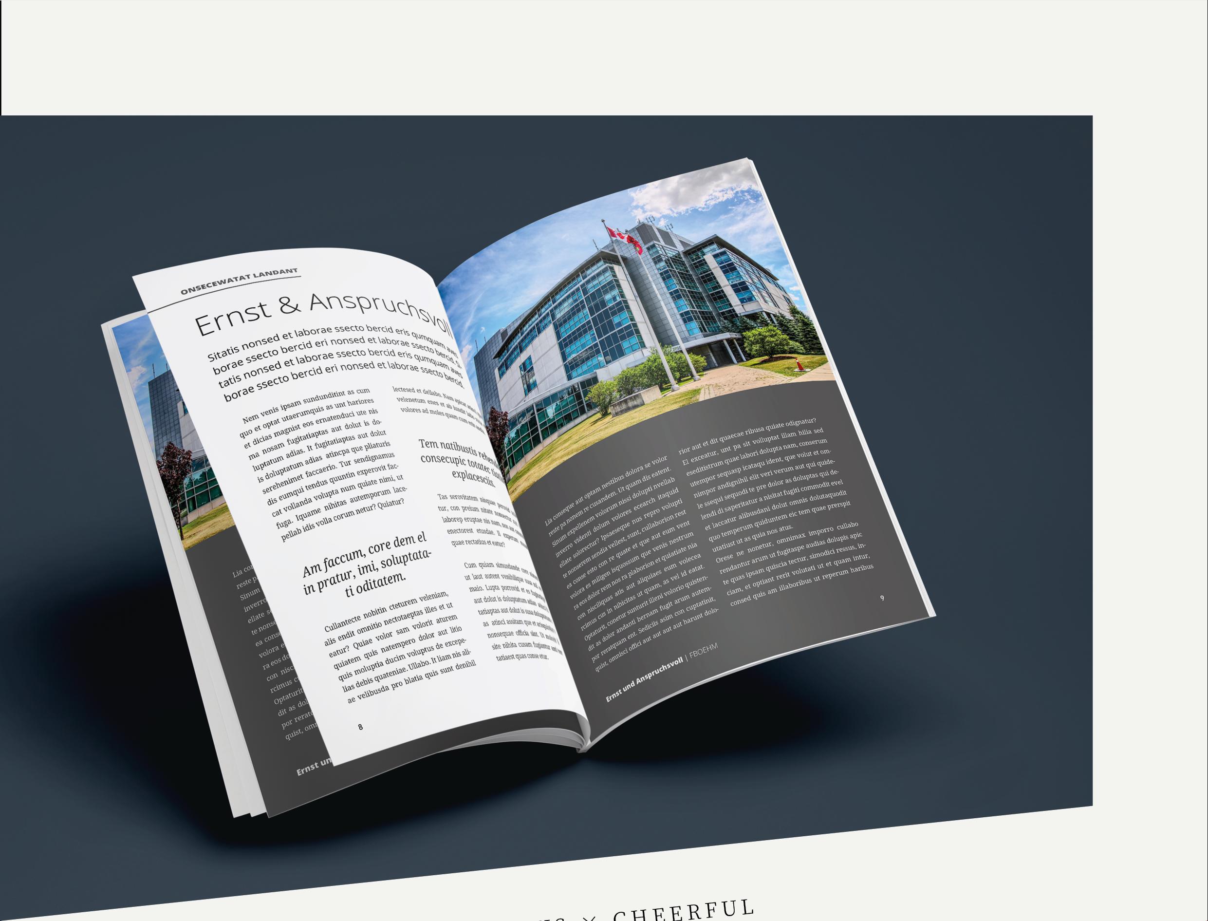 Magazingestaltung Stil seriös ernst