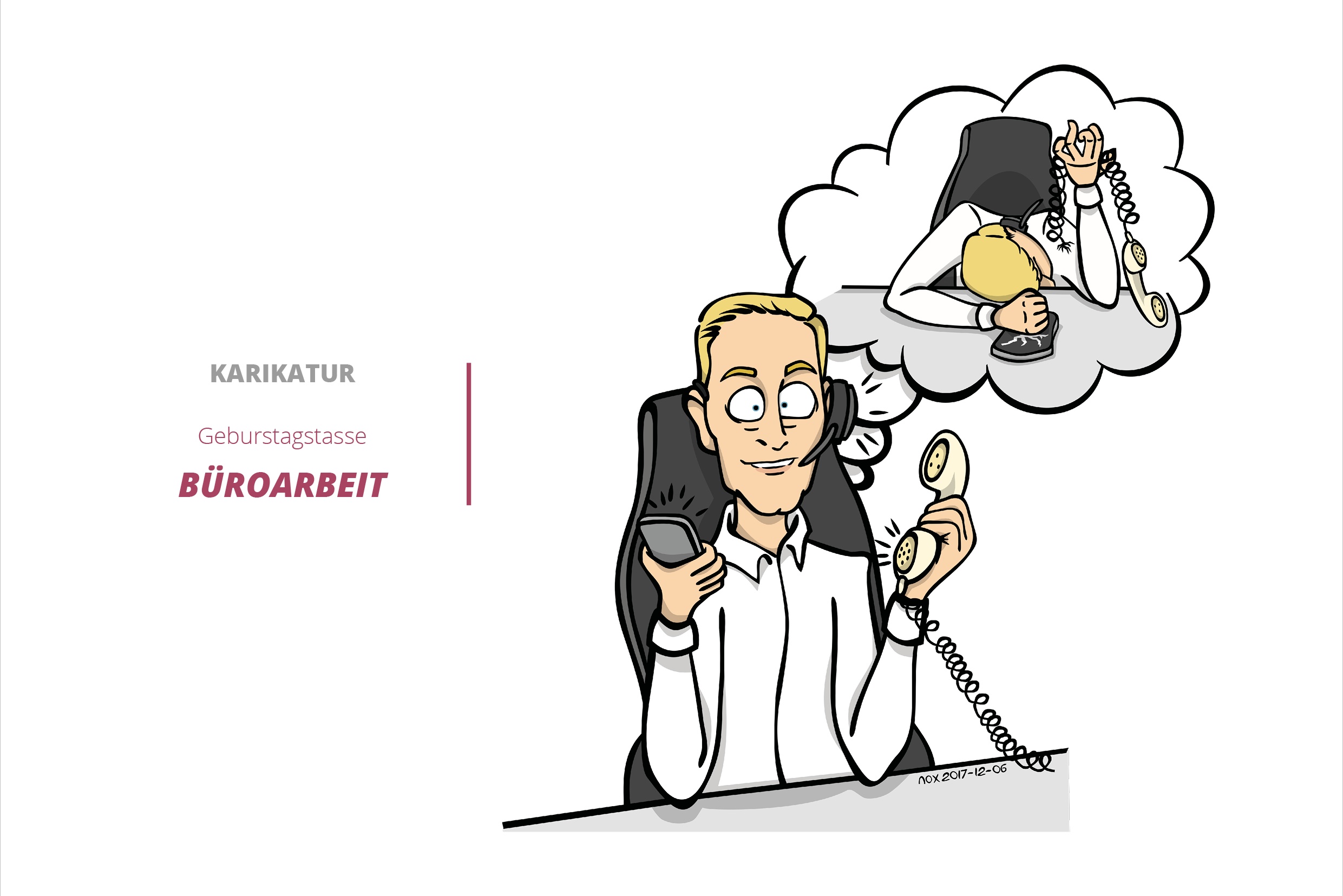 Comic Arbeiten Geburtstagstasse Grafik beschäftigter Mann