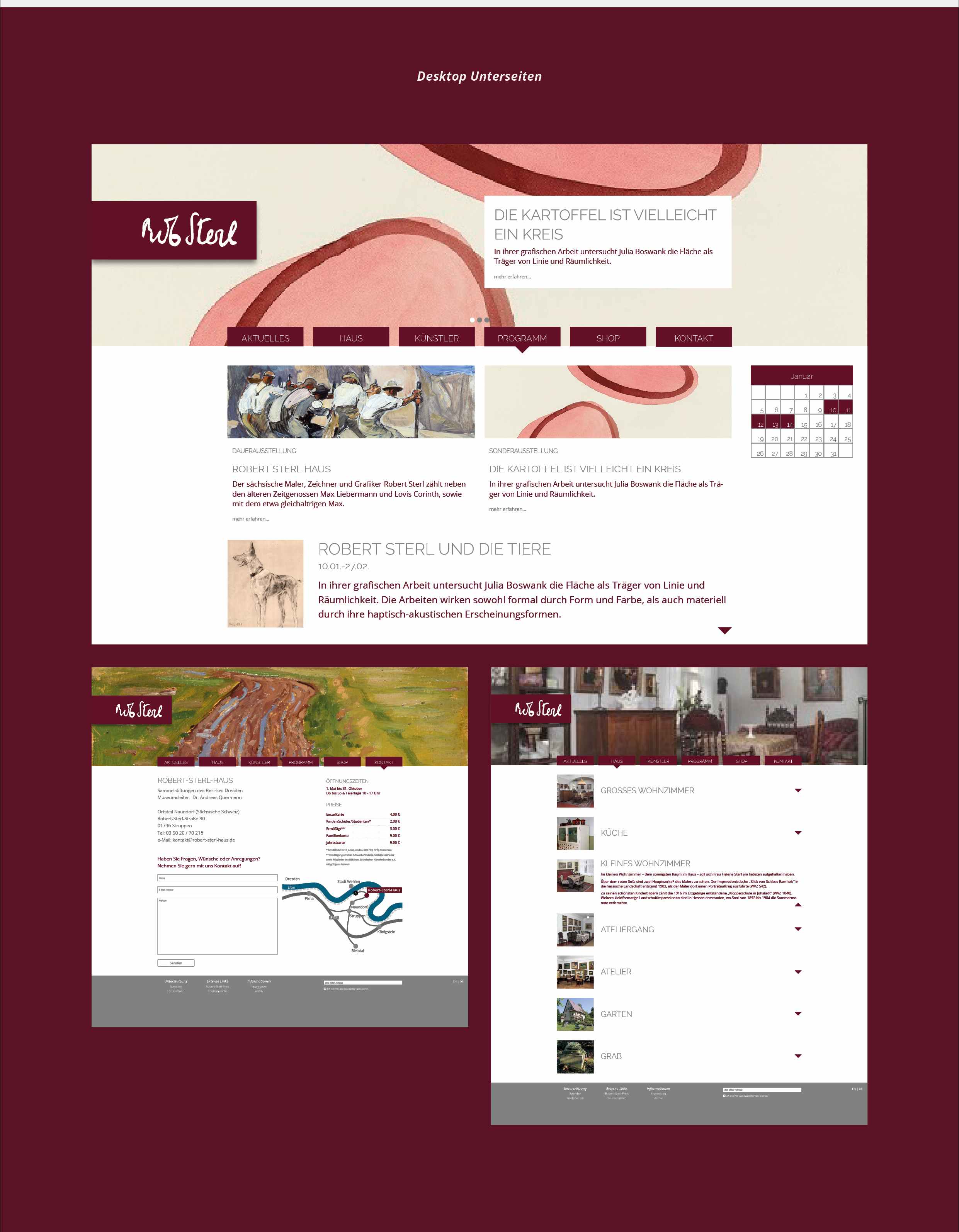 Robert Sterl Haus Website Re-Design Unterseiten