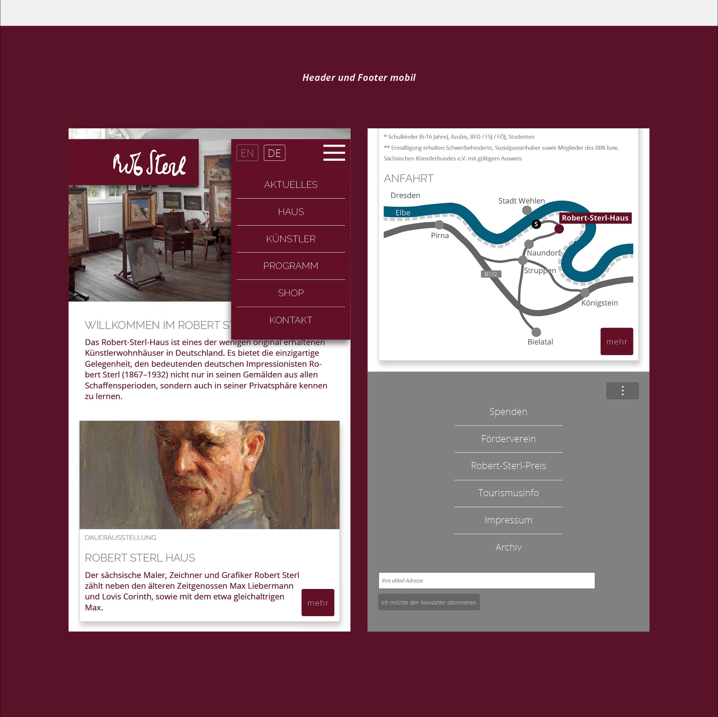 Robert Sterl Haus Website Re-Design Menüführung mobile Geräte